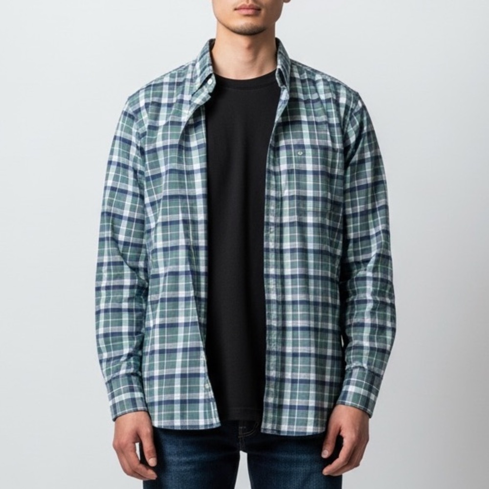 J.Crew Factory Flex Oxford Plaid Shirt Men’s M Slim Fit Blue Green Button Down